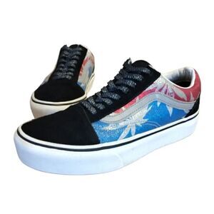 VANS Sparkly Old Skool Platform After Dark Summer Leaf Sneakers W8 M6.5